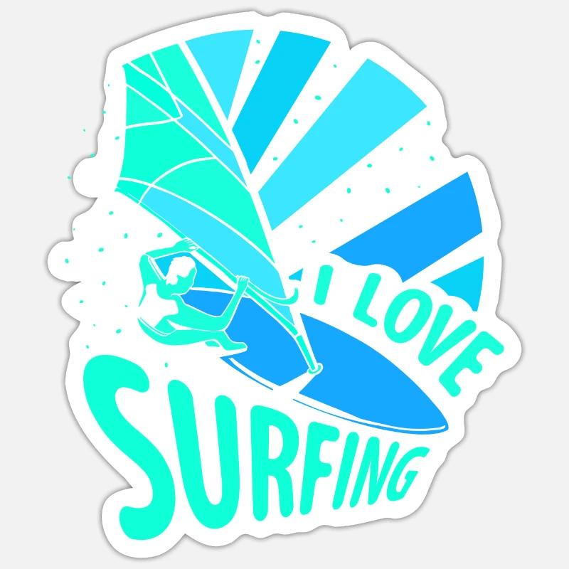 J’adore surfer surf surf surf surf - Sticker taille S (10 x 10 cm) - blanc mat