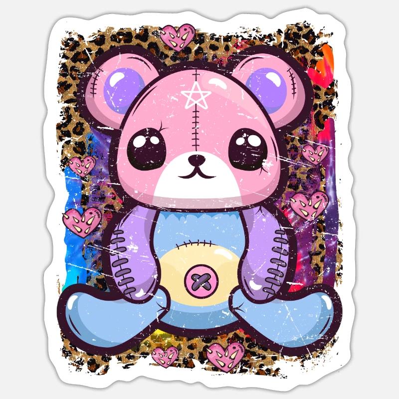 Kawaii Goth Teddy Bear - Sticker size S (10 x 10 cm) - white matte