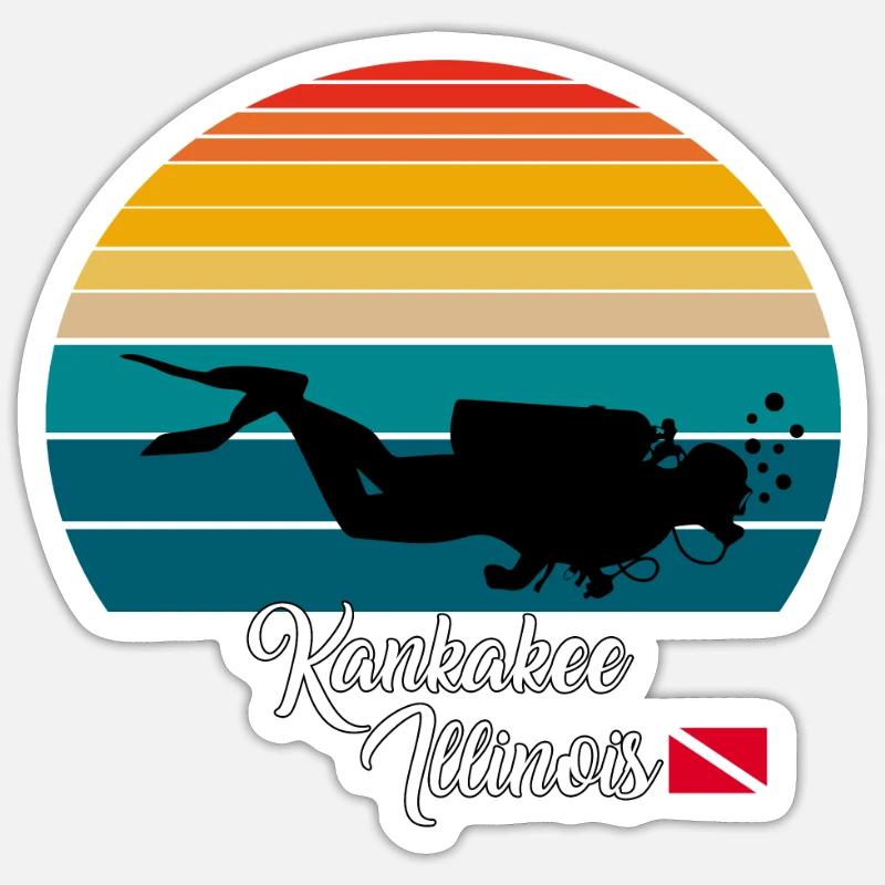 Kankakee Illinois Plongée - Sticker taille S (10 x 10 cm) - blanc mat