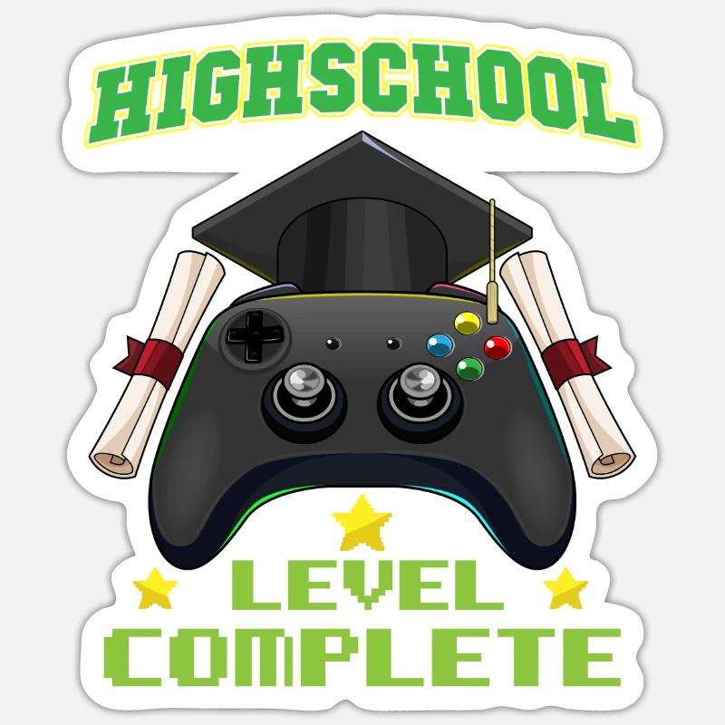 Highschool Level Complete Gaming Graduation - Sticker taille S (10 x 10 cm) - blanc mat
