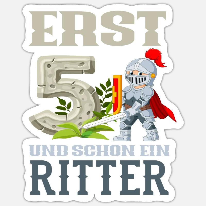 Ritter 5. Geburtstag Jungs Geschenk - Sticker Größe S (10 x 10 cm) - Mattweiß