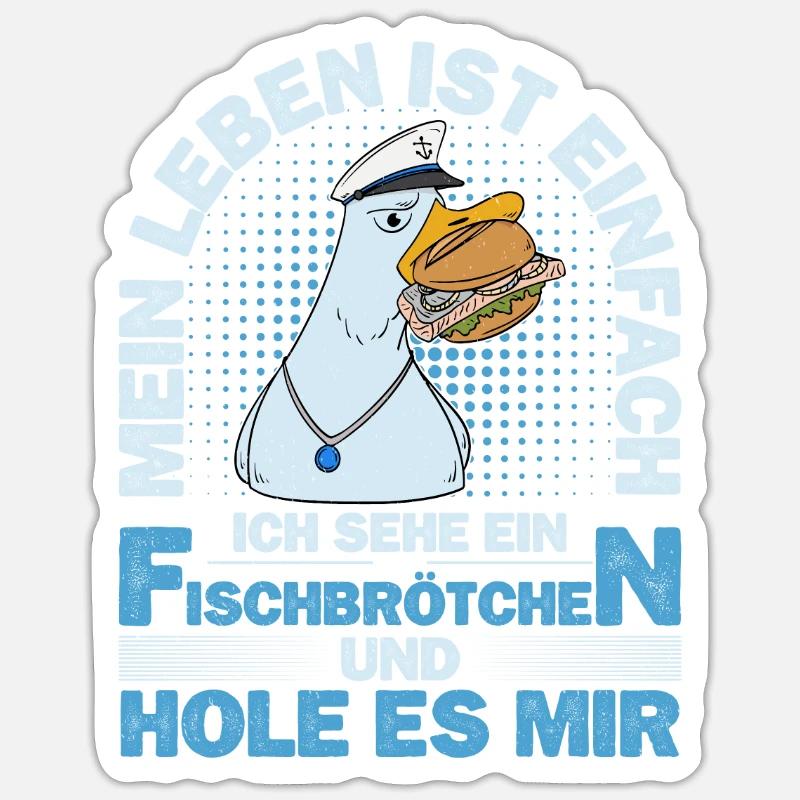 Fischbrötchen Möwe Norddeutsch - Sticker Größe S (10 x 10 cm) - Mattweiß