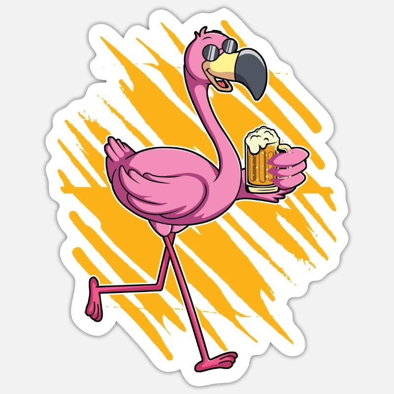 Flamingo beer drinker Sticker size S (10 x 10 cm)