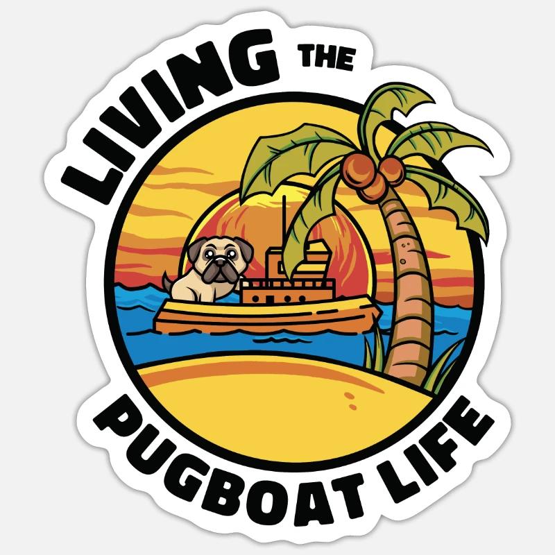Schlepper Mopsboot Leben Segeln Mops Eigner Boot Sticker Größe S (10 x 10 cm)