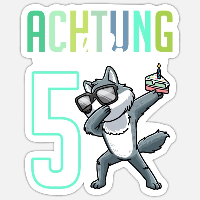5. Geburtstag Junge Mädchen 5 Jahre Wolf - Sticker Größe S (10 x 10 cm) - Mattweiß