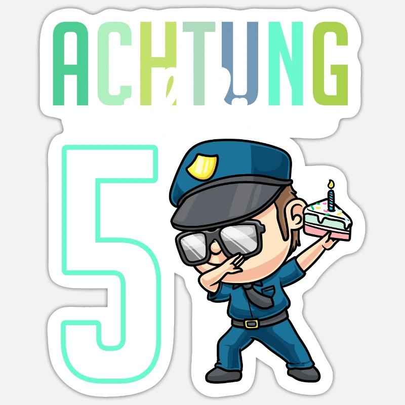 5. Geburtstag Junge Mädchen 5 Jahre Polizei - Sticker Größe S (10 x 10 cm) - Mattweiß