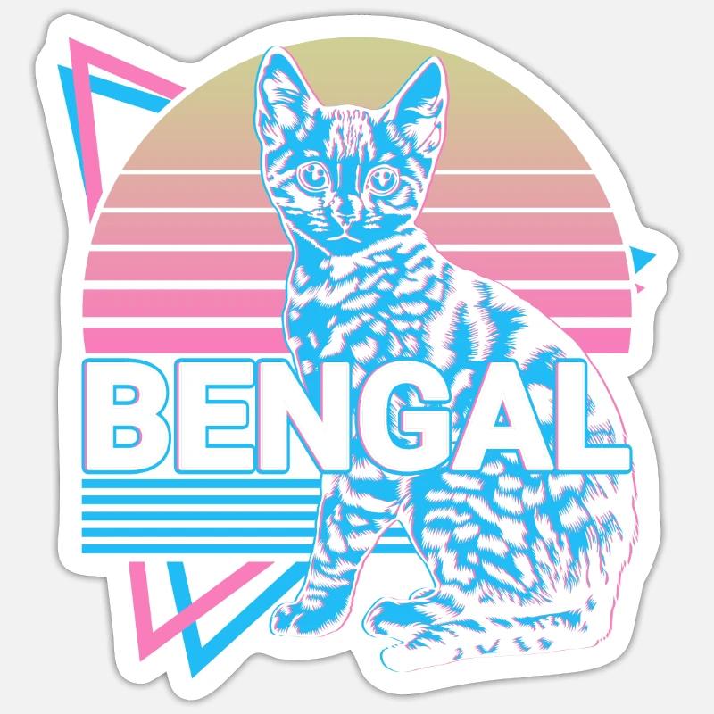 Bengale Chat Rétro - Sticker taille S (10 x 10 cm) - blanc mat