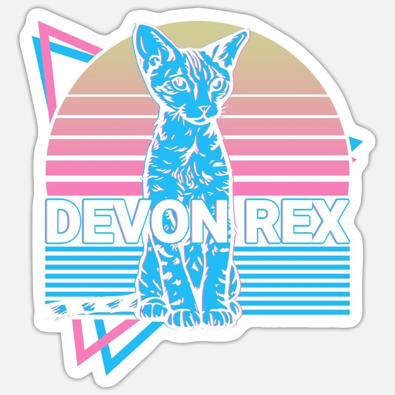 Devon Rex Katze Retro Sticker Größe S (10 x 10 cm)