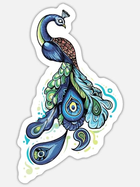Pfau I Pfauenauge Peacock Motiv mit Pfauenfeder - Sticker Größe S (10 x 10 cm) - Mattweiß