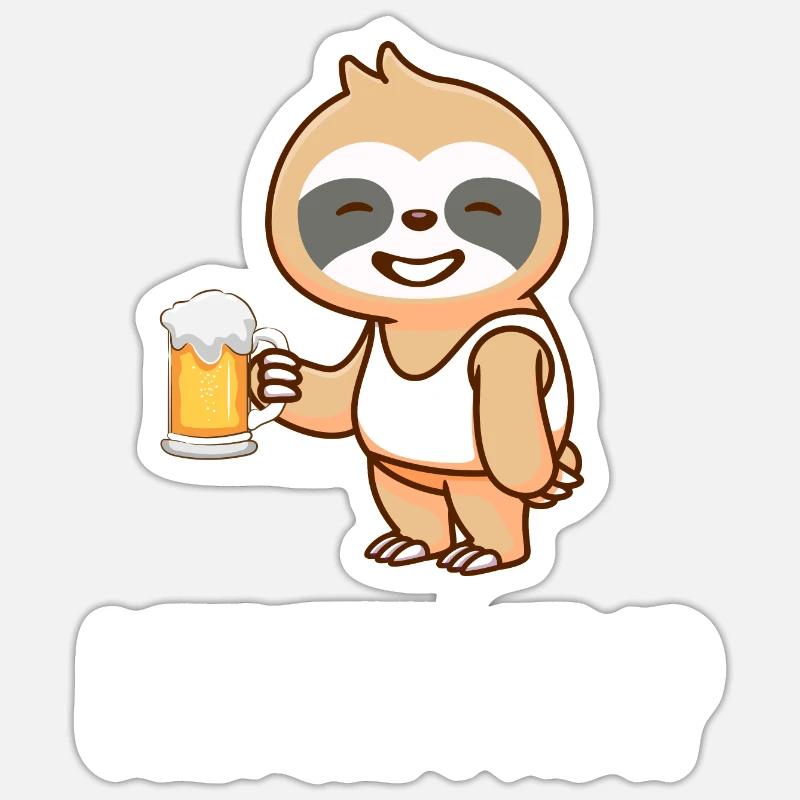 Faultier mit Bier - Sticker Größe S (10 x 10 cm) - Mattweiß