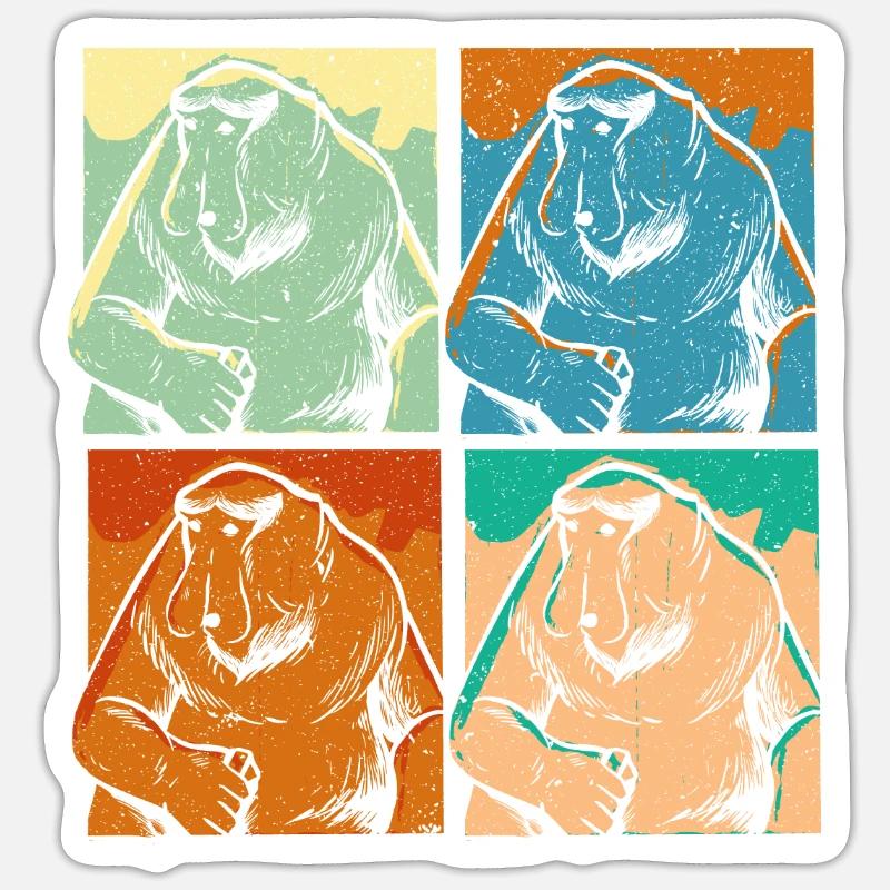 Retro Proboscis Affe Ape Tierpfleger - Sticker Größe S (10 x 10 cm) - Mattweiß
