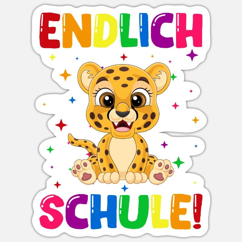 Endlich Schule Leopard Einschulung Schulkind Sticker Größe S (10 x 10 cm)
