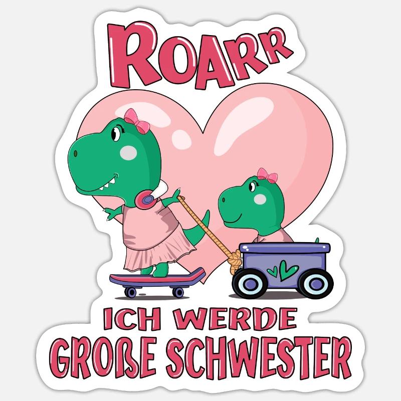 Ich Werde Große Schwester Dino Mädchen - Sticker Größe S (10 x 10 cm) - Mattweiß
