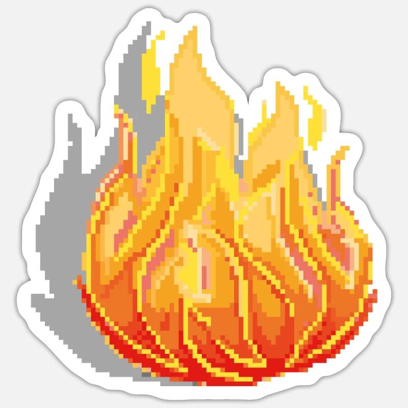 Rétro Pixel Fire - Sticker taille S (10 x 10 cm) - blanc mat