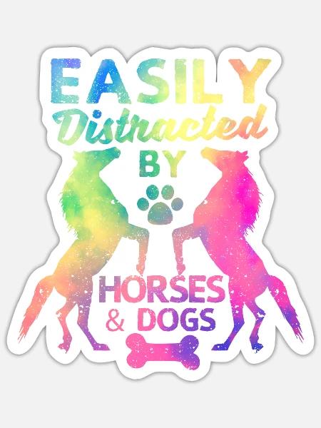 Leicht ablenkbar von Pferden und Hunden Lustiges - Sticker Größe S (10 x 10 cm) - Mattweiß