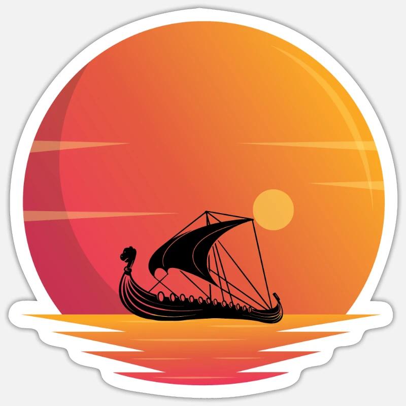 Viking Ship Sunset - Sticker size S (10 x 10 cm) - white matte