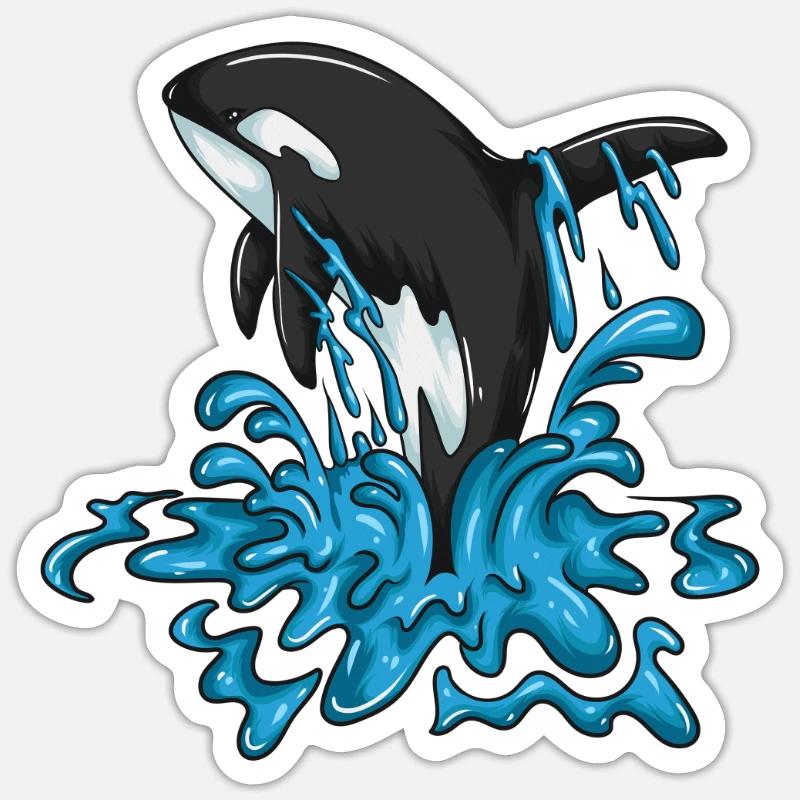Freudiger Wal Orca Springt Glücklicht Waldesign Sticker Größe S (10 x 10 cm)
