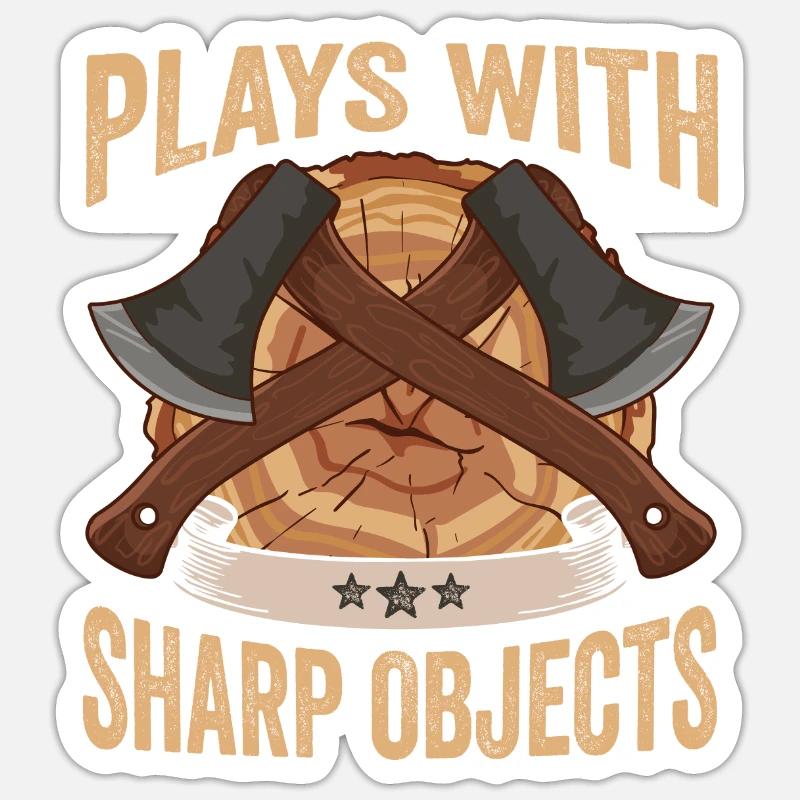 La hache joue avec des objets tranchants bûcheron Sticker taille S (10 x 10 cm)