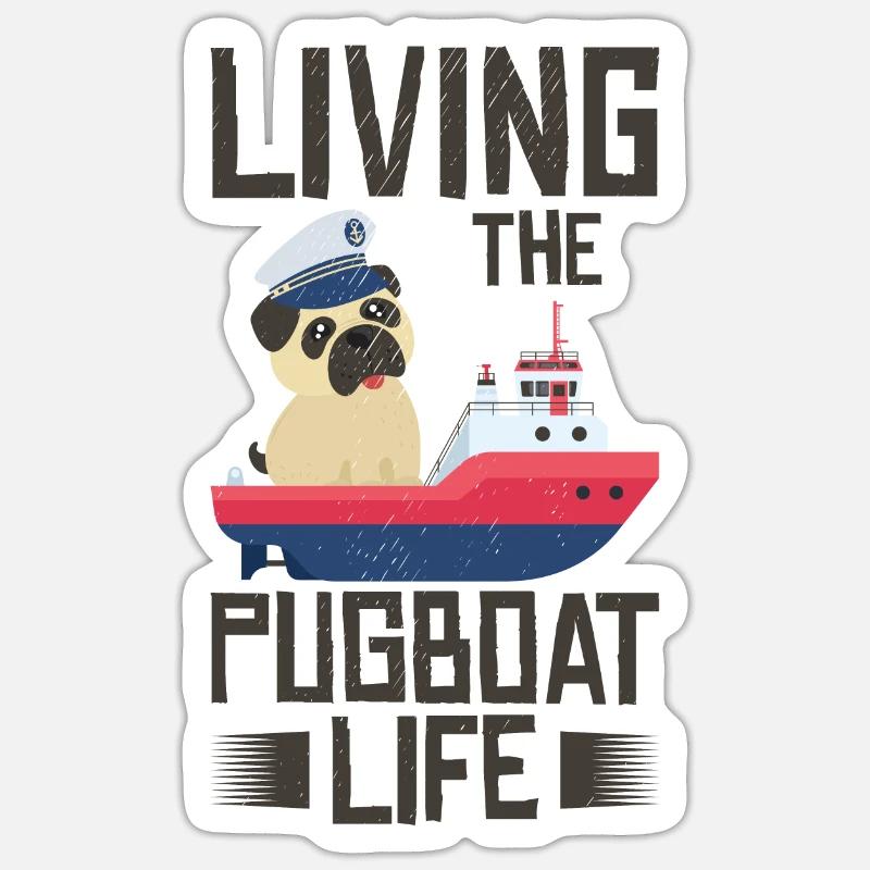 Schlepper Mopsboot Leben Segeln Mops Eigner Boot Sticker Größe S (10 x 10 cm)