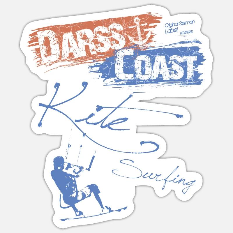 DarssCoast - Kite Surfing - Sticker Größe S (10 x 10 cm) - Mattweiß
