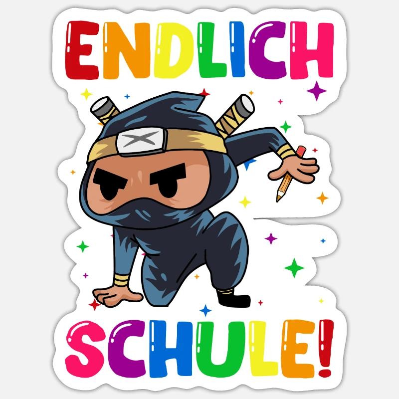 Endlich Schule Ninja Einschulung Schulkind - Sticker Größe S (10 x 10 cm) - Mattweiß