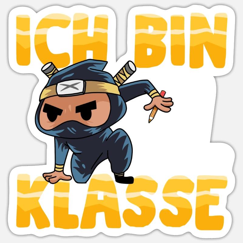 Ich bin 1. Klasse Einschulung Ninja - Sticker Größe S (10 x 10 cm) - Mattweiß