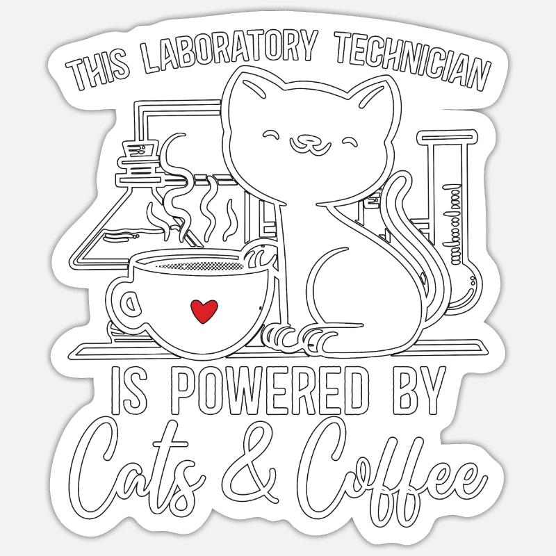 Technicien de laboratoire Cat Science Coffee Gift - Sticker taille S (10 x 10 cm) - blanc mat