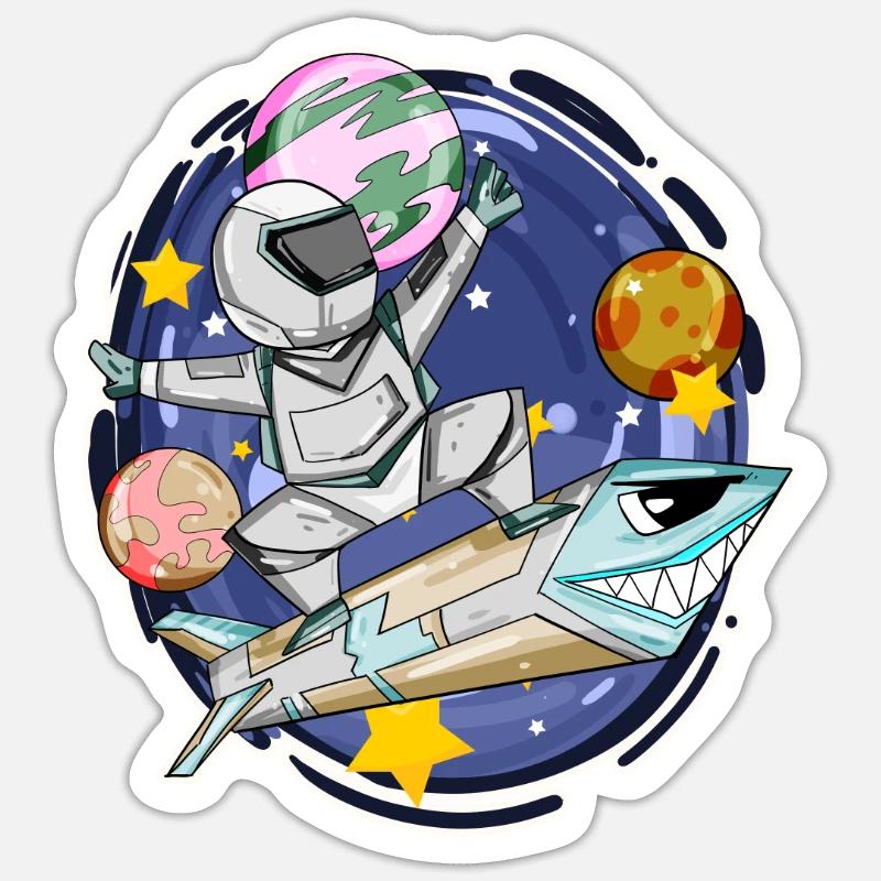 Garçon astronaute dans l’espace avec des fusées - Sticker taille S (10 x 10 cm) - blanc mat