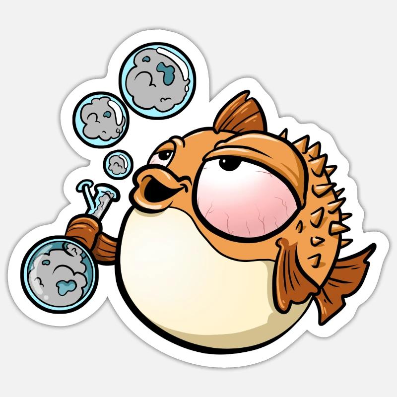 Weed Smoking Puffer Fish Sticker size S (10 x 10 cm)