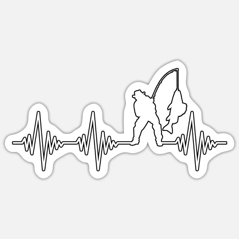 Rythme cardiaque de pêche - Sticker taille S (10 x 10 cm) - blanc mat