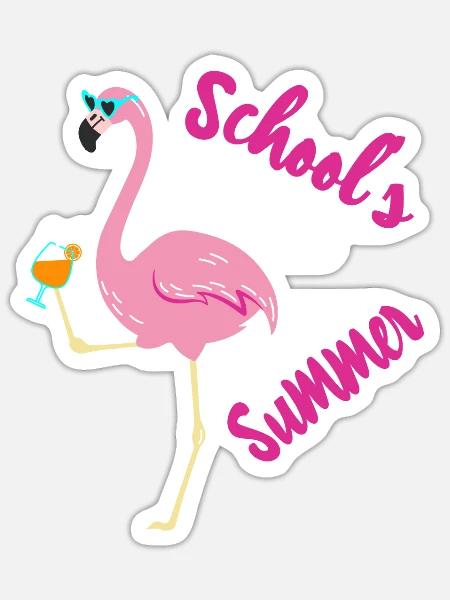Schools Out For Summer Flamingo - Sticker Größe S (10 x 10 cm) - Mattweiß