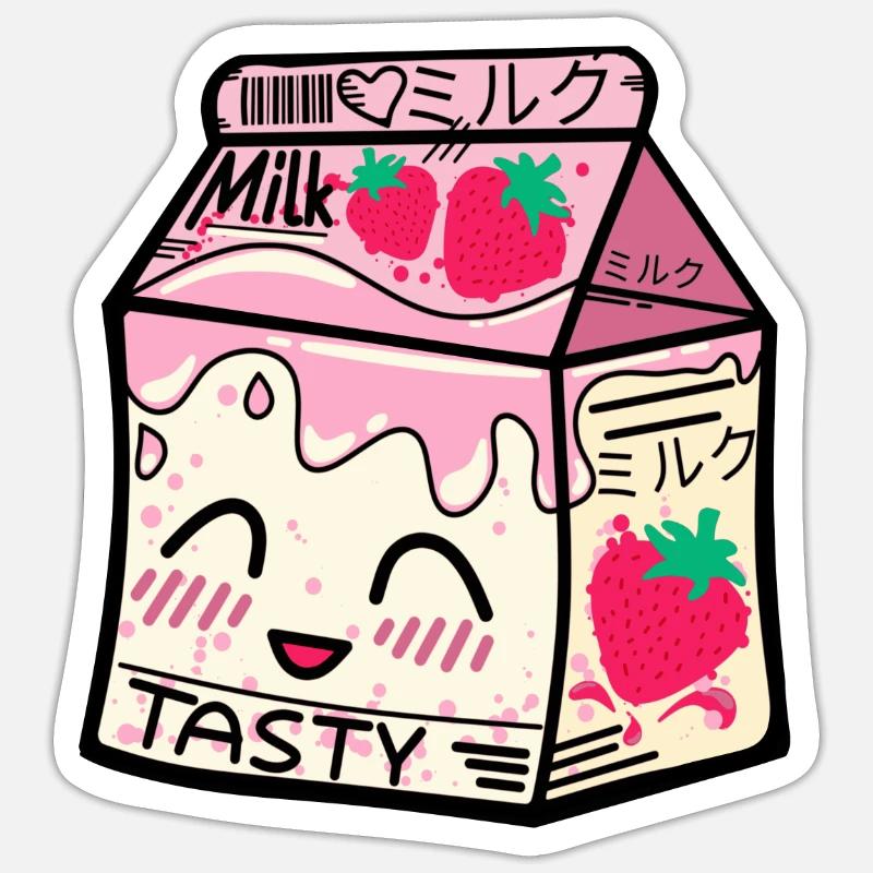 Erdbeer Milch Packung kawaii - Sticker Größe S (10 x 10 cm) - Mattweiß