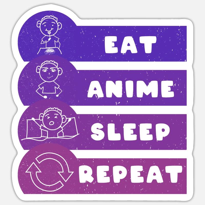 Manger Anime Sleep Répéter - Sticker taille S (10 x 10 cm) - blanc mat