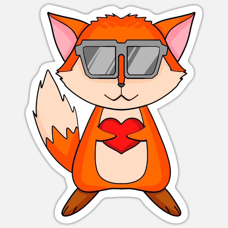 Fuchs mit Sonnenbrille und Herz - Sticker Größe S (10 x 10 cm) - Mattweiß
