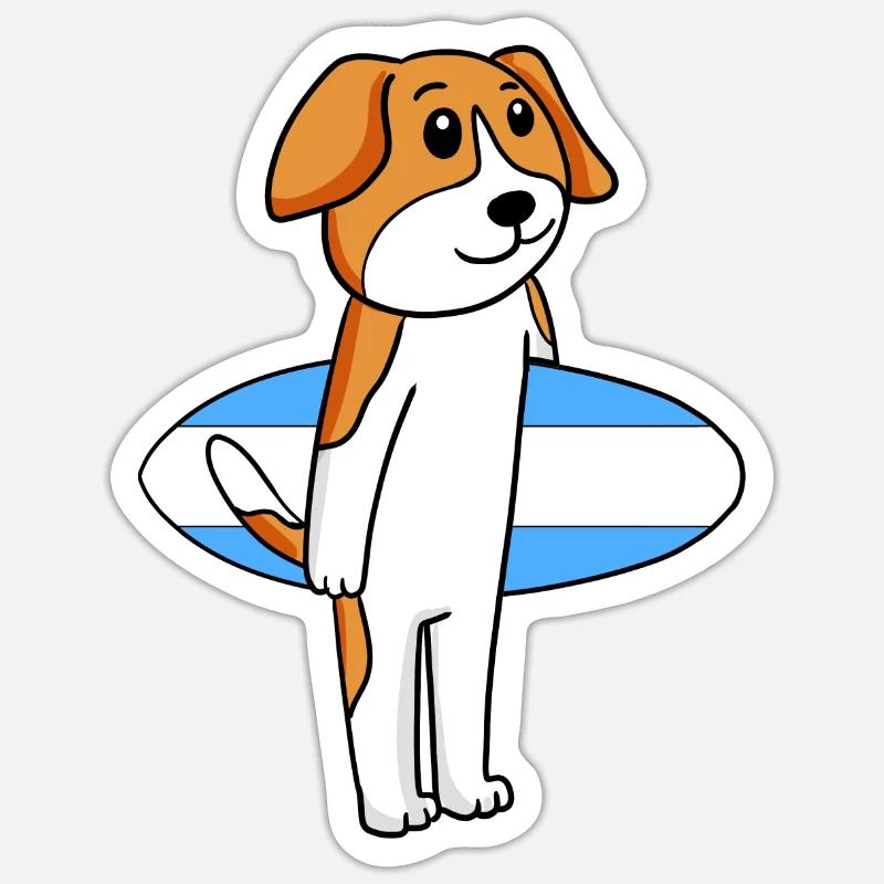 Surfboard Hund Beagle Surfen Geschenk - Sticker Größe S (10 x 10 cm) - Mattweiß