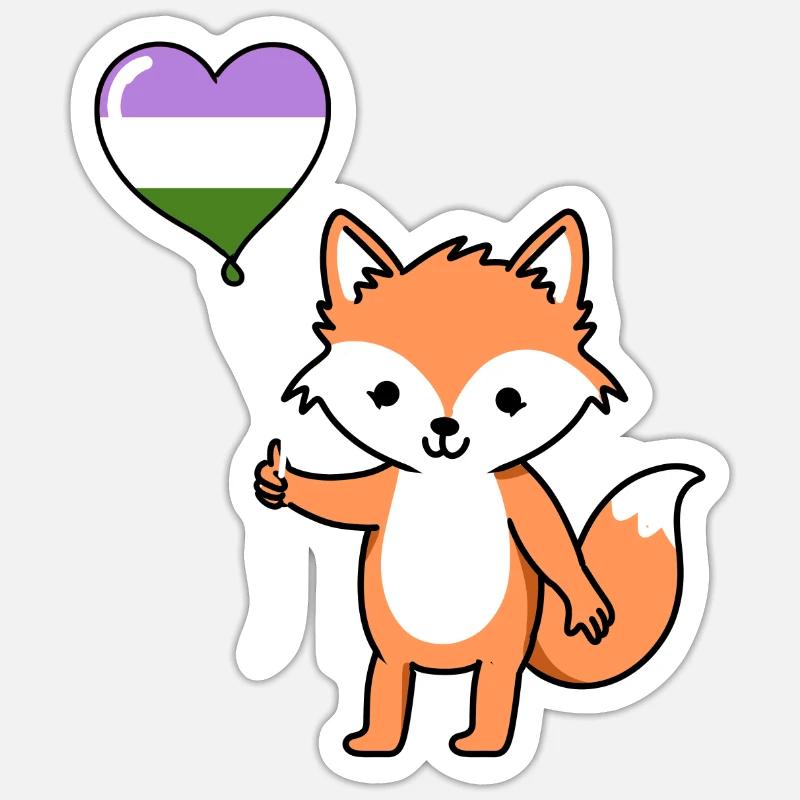 Fox Heart Balloon Genderqueer Pride - Sticker taille S (10 x 10 cm) - blanc mat