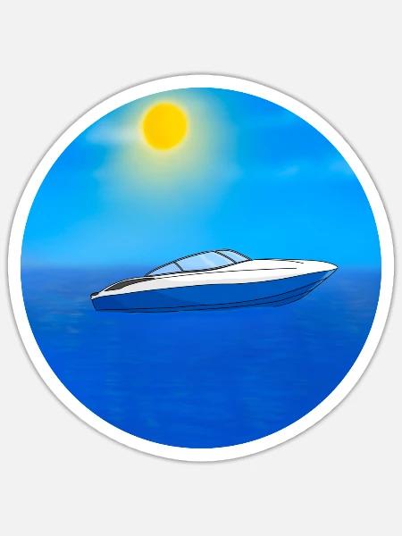 Motorboot im Meer - Sticker Größe S (10 x 10 cm) - Mattweiß