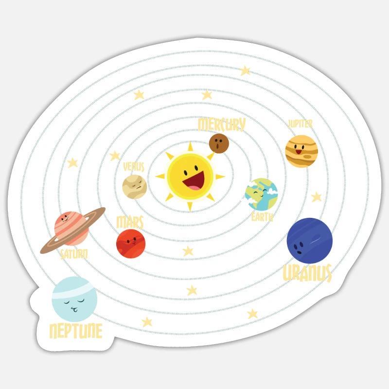 Astronaute Space Planet Système solaire - Sticker taille S (10 x 10 cm) - blanc mat