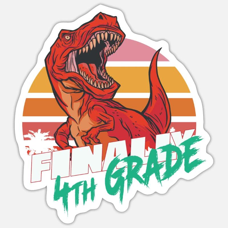 Endlich 4. Klasse, Viertklässler - T-REX - Sticker Größe S (10 x 10 cm) - Mattweiß
