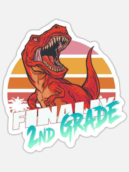 Schließlich 2. Klasse, Zweitklässler - T-REX - Sticker Größe S (10 x 10 cm) - Mattweiß