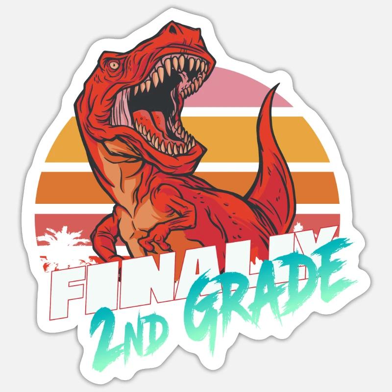Schließlich 2. Klasse, Zweitklässler - T-REX - Sticker Größe S (10 x 10 cm) - Mattweiß