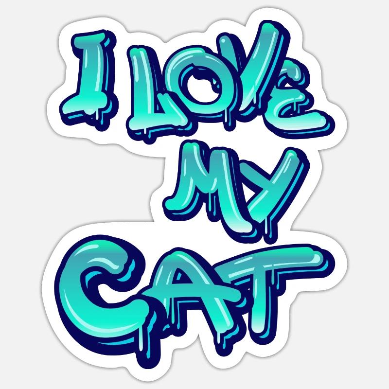 J’aime mon chat - Sticker taille S (10 x 10 cm) - blanc mat