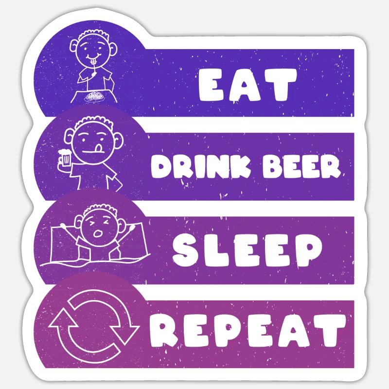 Eat Beer Sleep Repeat - Sticker Größe S (10 x 10 cm) - Mattweiß