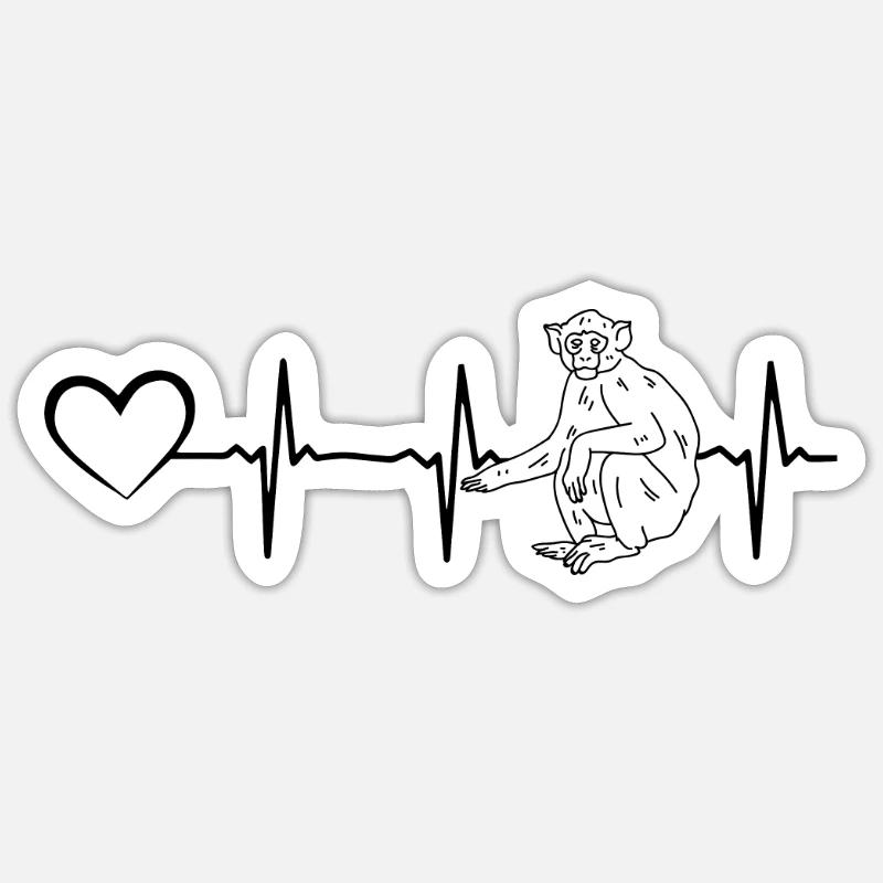 Monkey Heartbeat Heart Monkey Lover Chimpanzee Monkey - Sticker size S (10 x 10 cm) - white matte