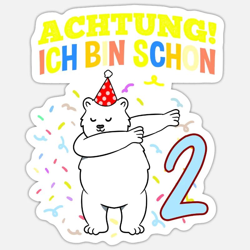 Achtung Ich Bin Schon 2 Geburtstag Eisbär - Sticker Größe S (10 x 10 cm) - Mattweiß