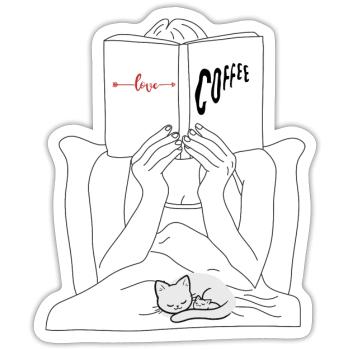 I love books, coffee and cats - Sticker size S (10 x 10 cm) - white matte - Front