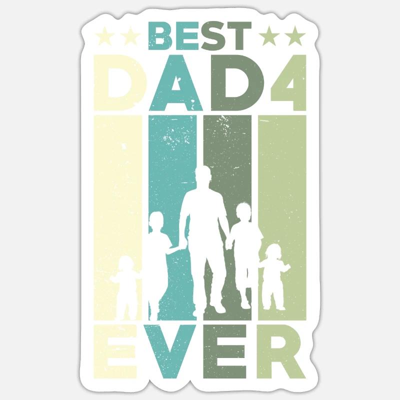 Bester Vater Aller Zeiten Retro Vier Kinder Bester - Sticker Größe S (10 x 10 cm) - Mattweiß