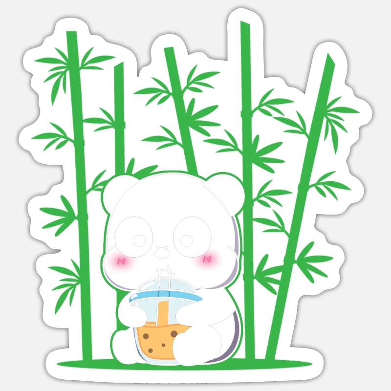 Kawaii Panda Bubble Tea Boba Tee Panda - Sticker taille S (10 x 10 cm) - blanc mat