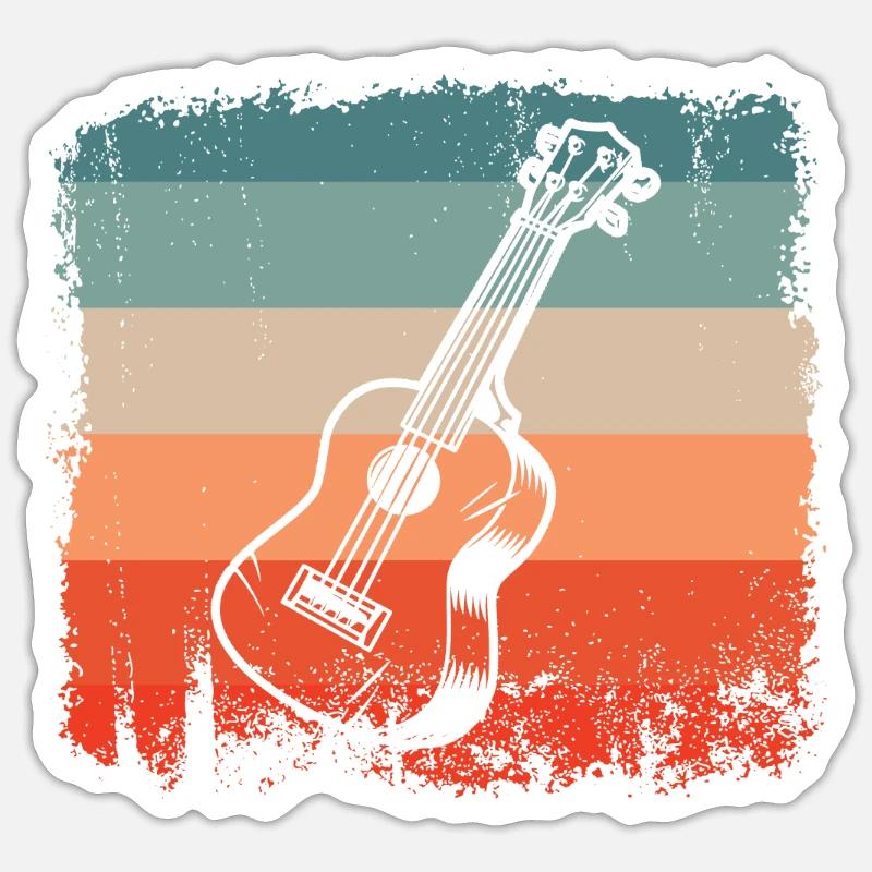 Guitariste Retro Guitare Silhouette Guitariste - Sticker taille S (10 x 10 cm) - blanc mat