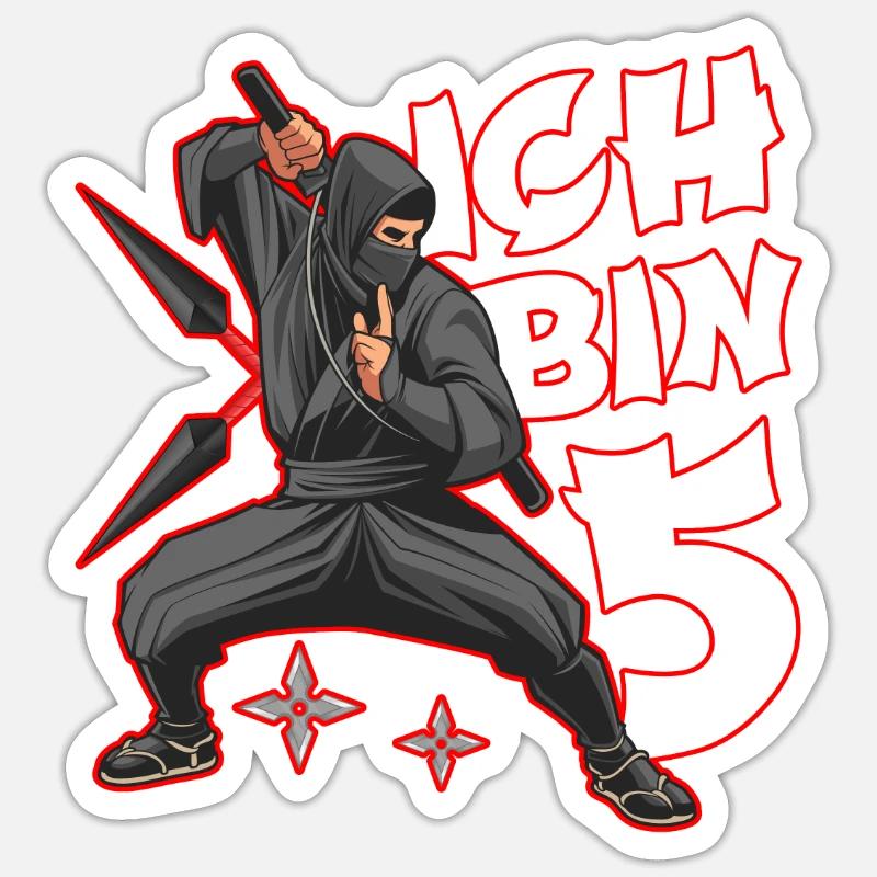 5. Kindergeburtstag Ninja - Sticker Größe S (10 x 10 cm) - Mattweiß